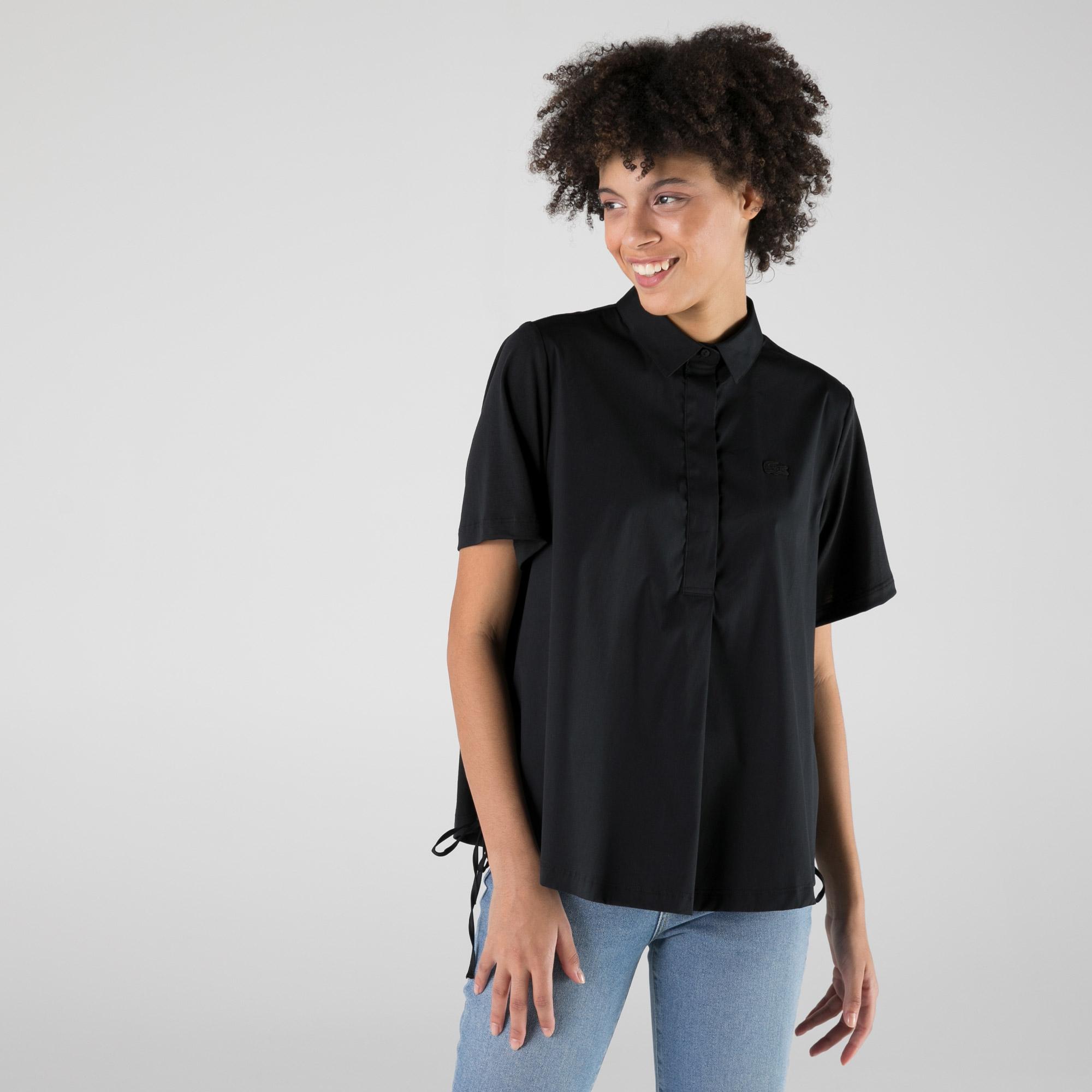 Lacoste Kadın Loose Fit Kısa Kollu Siyah Gömlek. 5