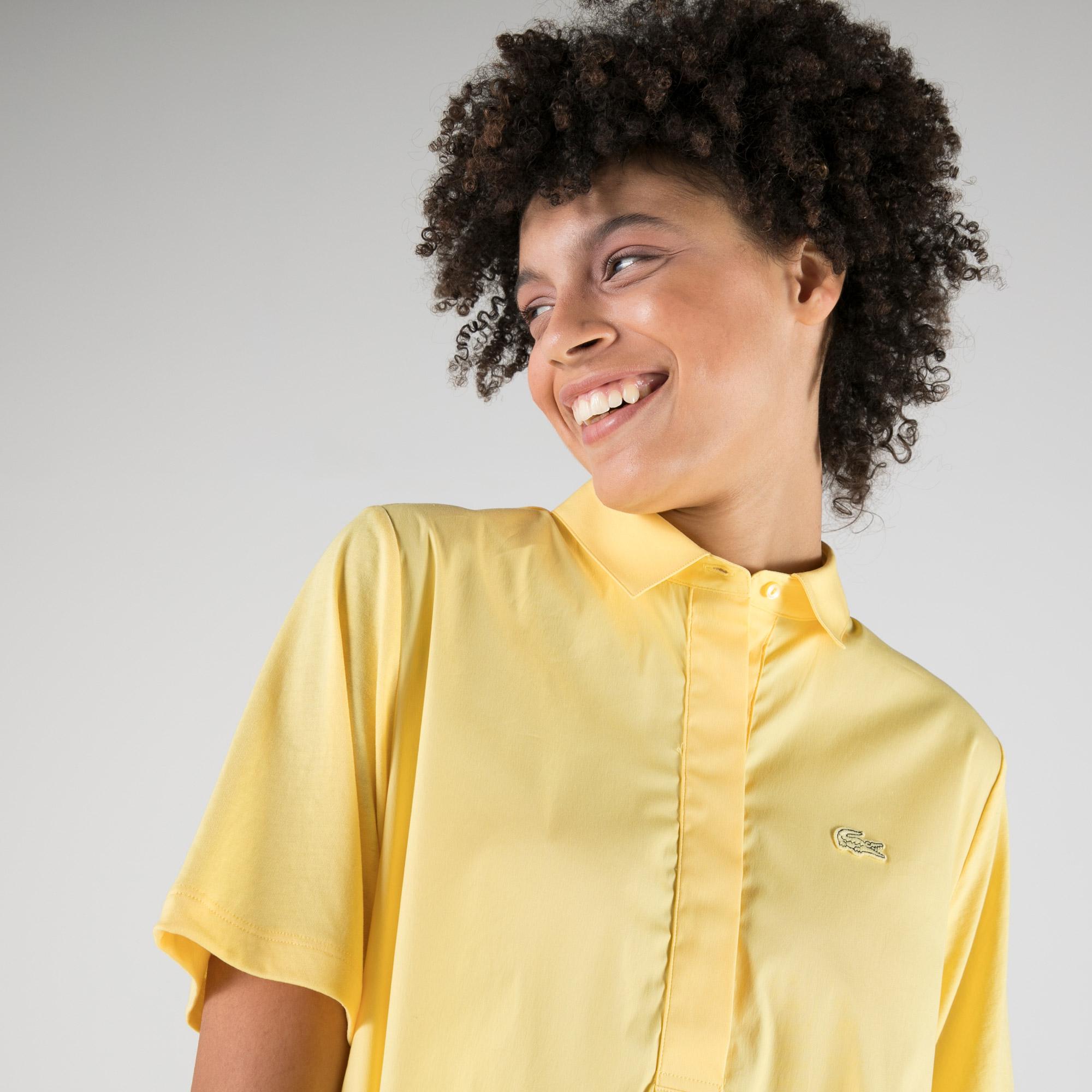 Lacoste Kadın Loose Fit Kısa Kollu Sarı Gömlek. 4
