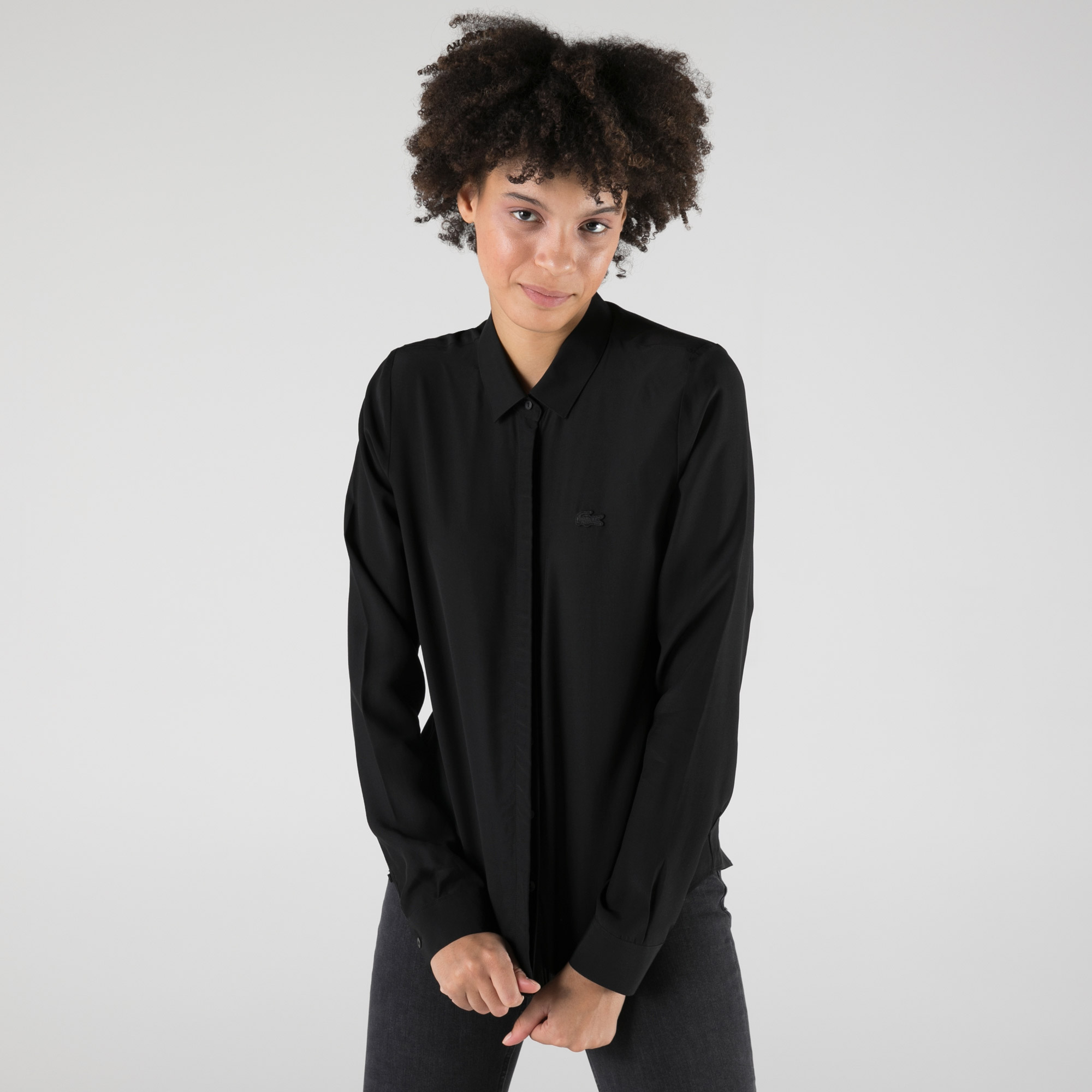 Lacoste Kadın Regular Fit Siyah Gömlek. 1