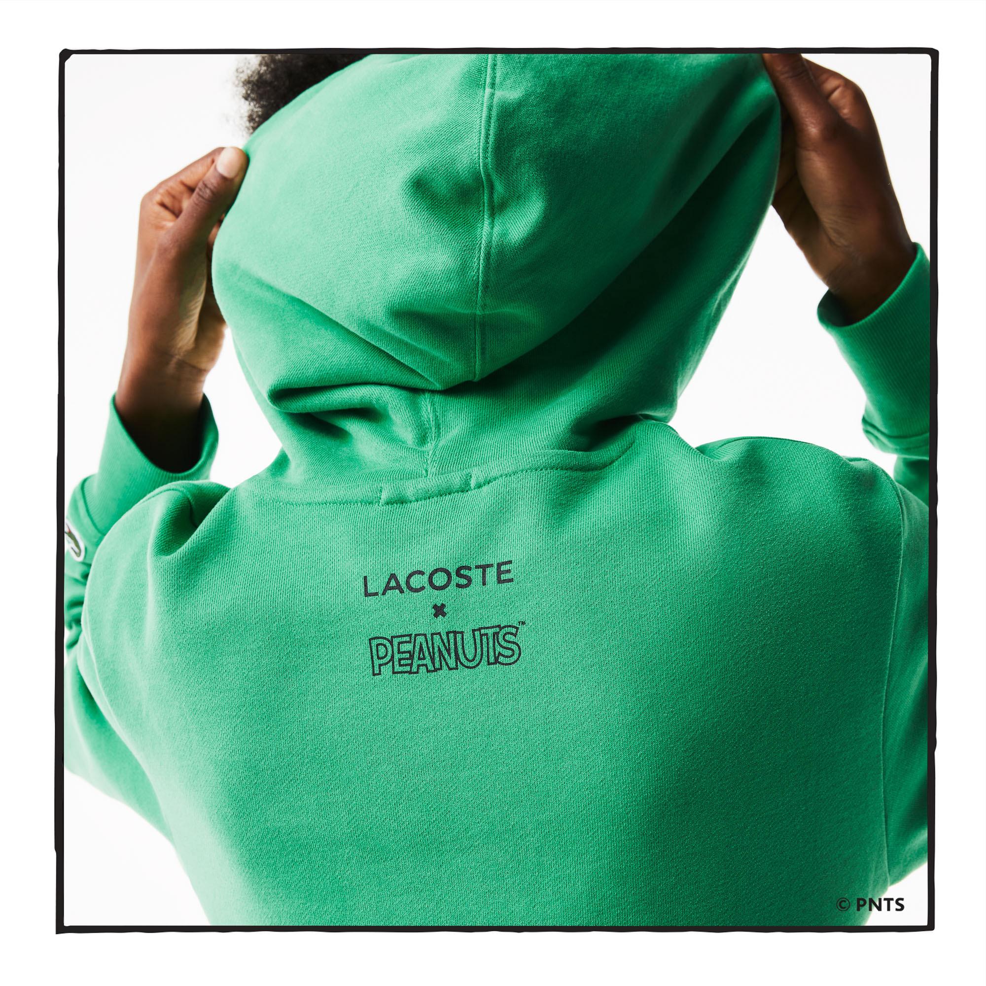 Lacoste X Peanuts Unisex Classic Fit Kapüşonlu Desenli Yeşil Sweatshirt