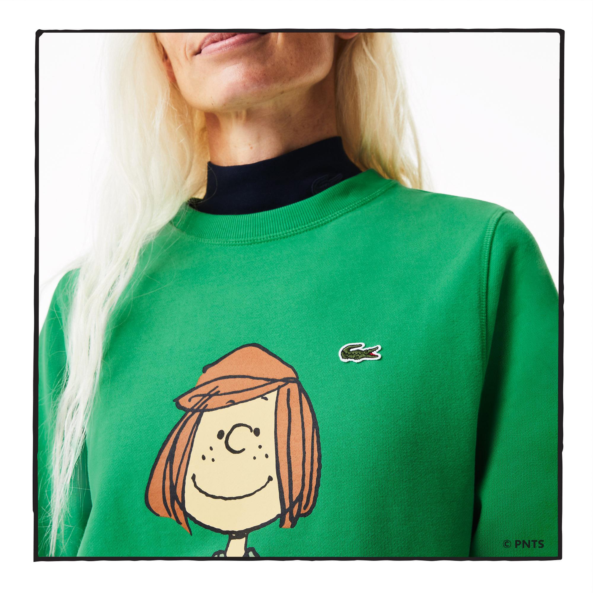 Lacoste X Peanuts Kadın Regular Fit Bisiklet Yaka Baskılı Yeşil Sweatshirt