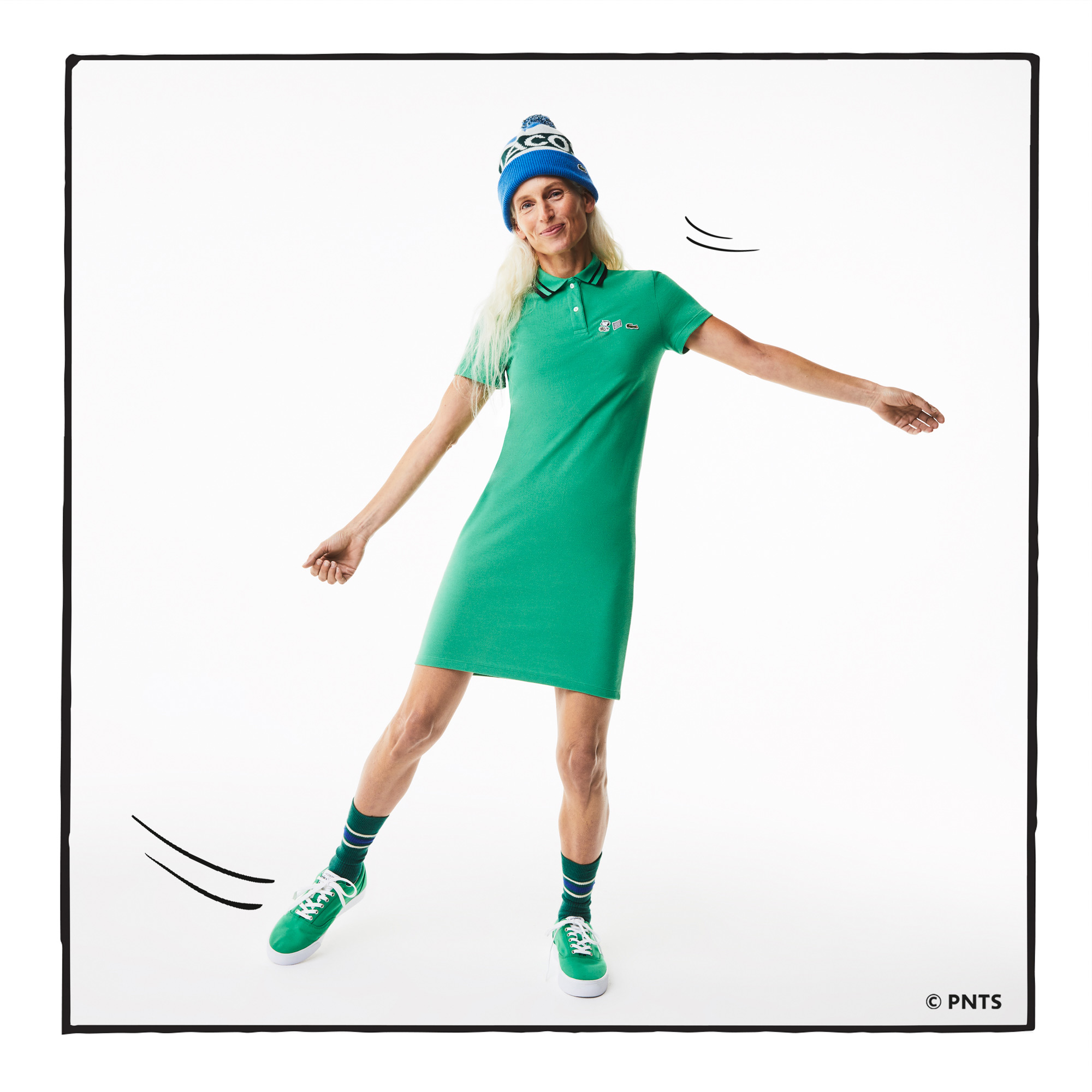 Lacoste X Peanuts Kadın Regular Fit Kısa Kollu Polo Yaka Yeşil Elbise. 3