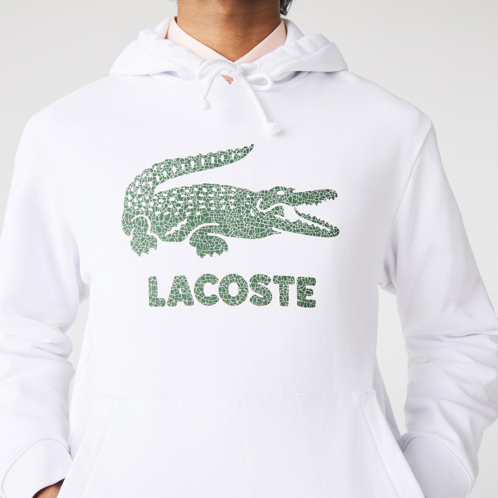 Lacoste Erkek Classic Fit Kapüşonlu Baskılı Beyaz Sweatshirt. 7