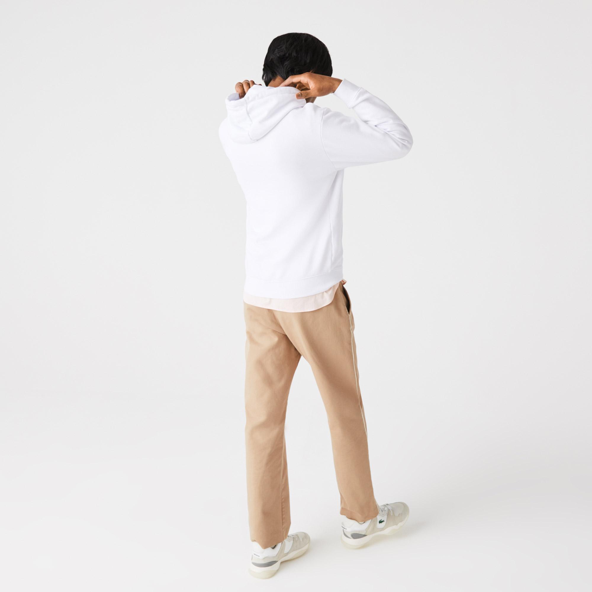 Lacoste Erkek Classic Fit Kapüşonlu Baskılı Beyaz Sweatshirt. 4