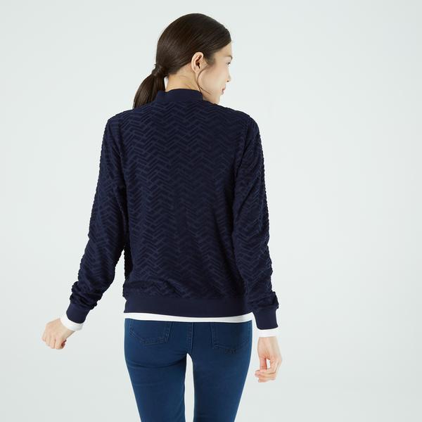 Lacoste Kadın Slim Fit Fermuarlı Desenli Lacivert Sweatshirt
