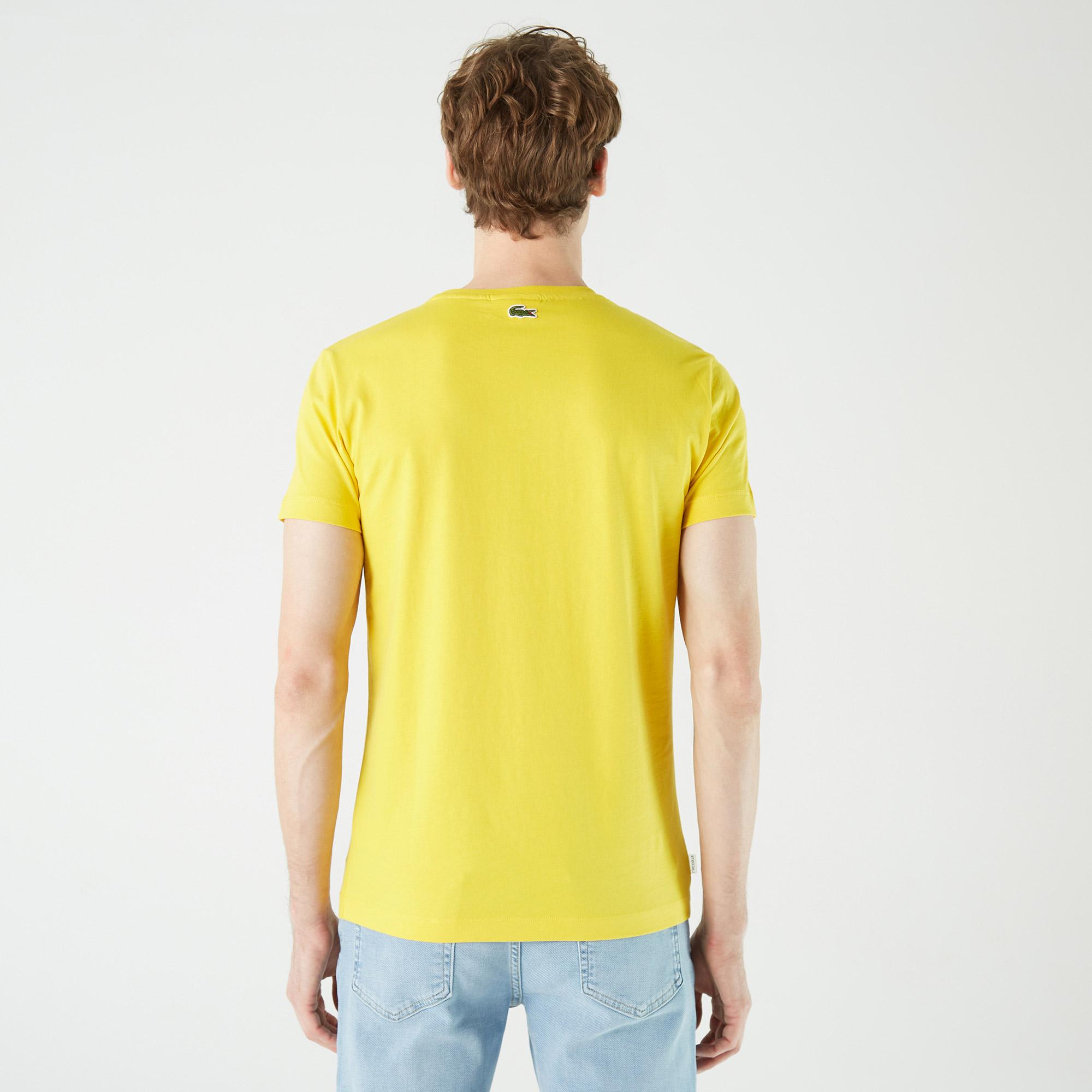 Lacoste Erkek Slim Fit Bisiklet Yaka Baskılı Sarı T-Shirt. 2