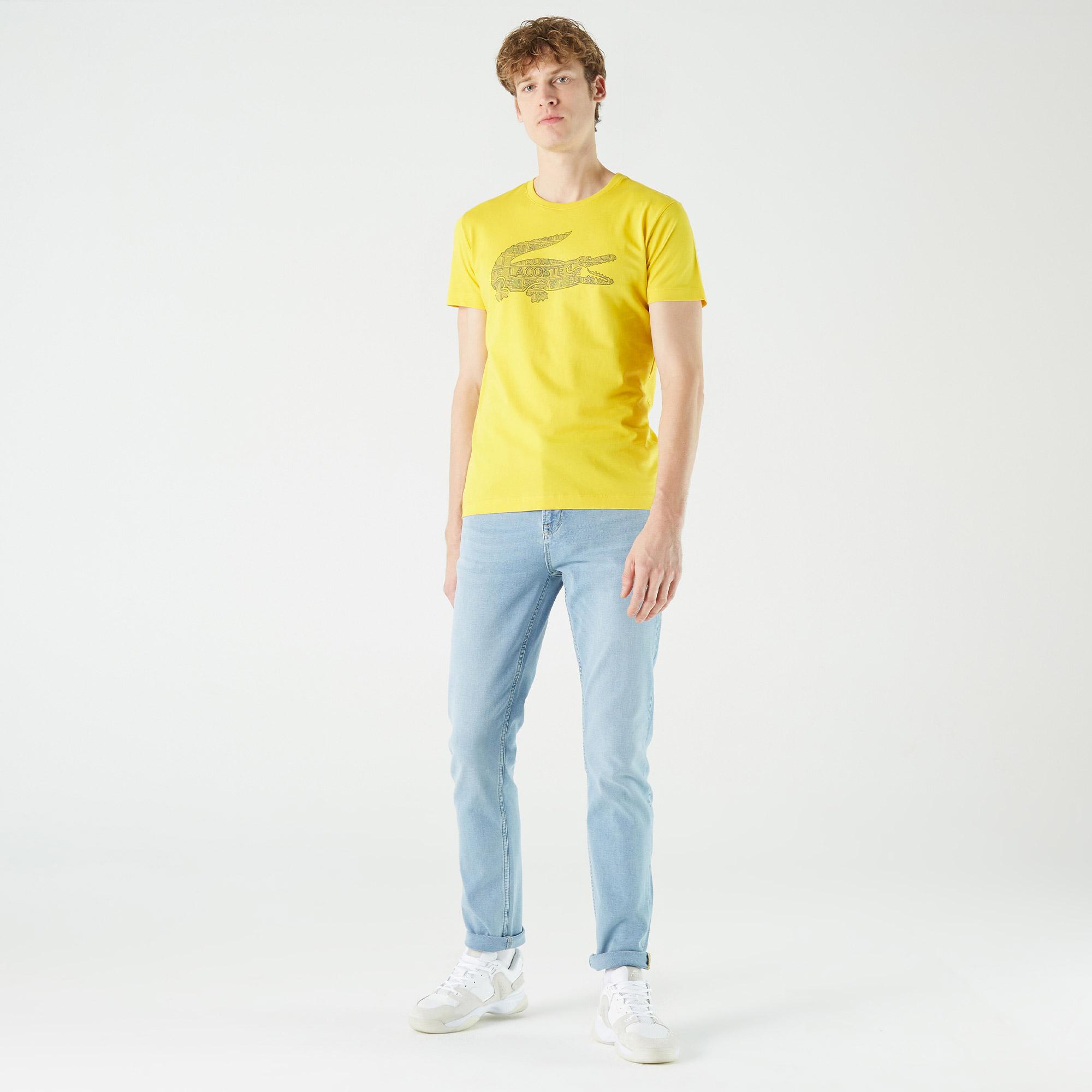 Lacoste Erkek Slim Fit Bisiklet Yaka Baskılı Sarı T-Shirt. 5