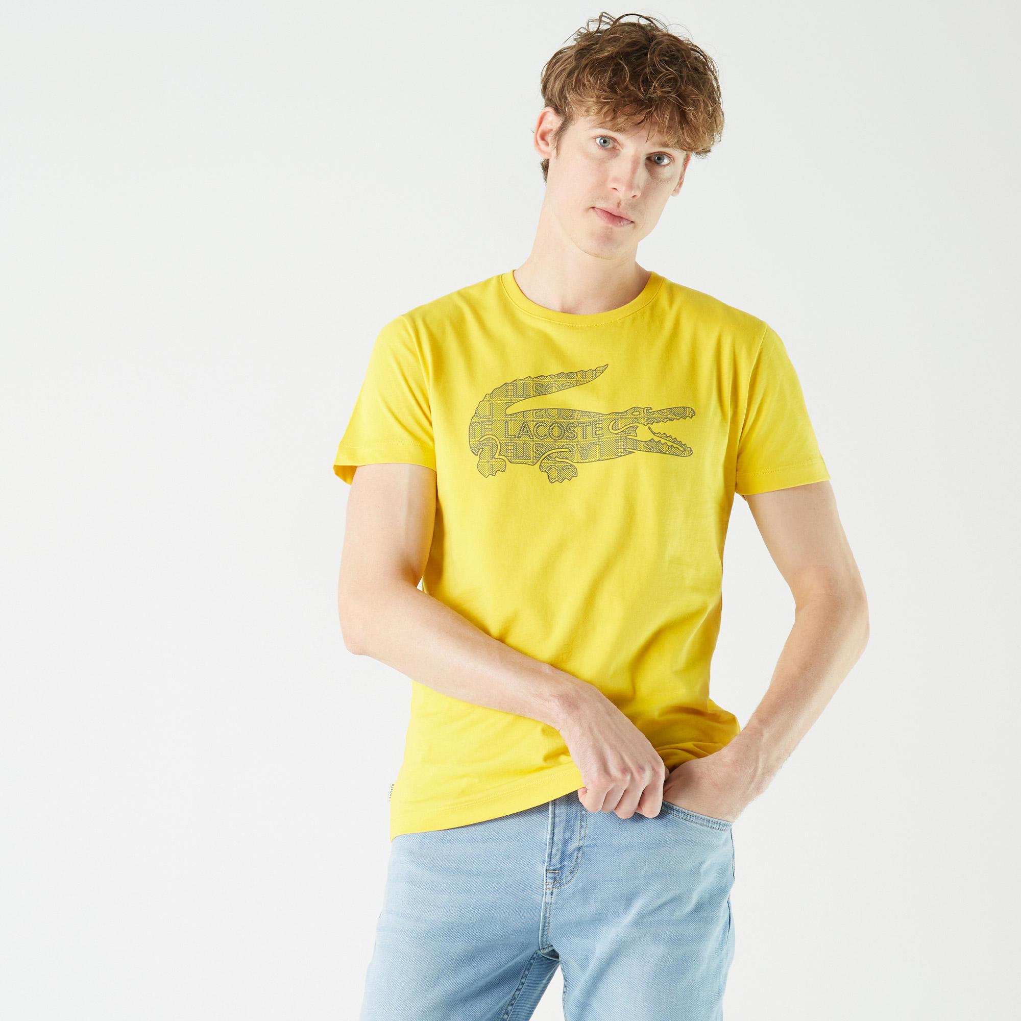 Lacoste Erkek Slim Fit Bisiklet Yaka Baskılı Sarı T-Shirt. 3