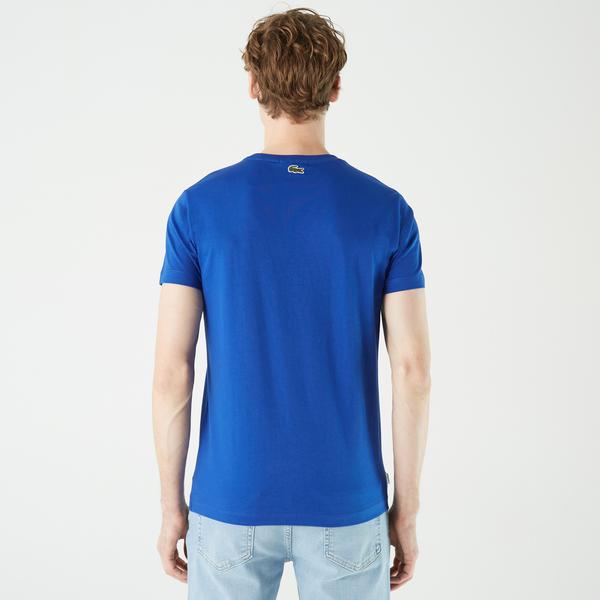 Lacoste Erkek Slim Fit Bisiklet Yaka Baskılı Mavi T-Shirt