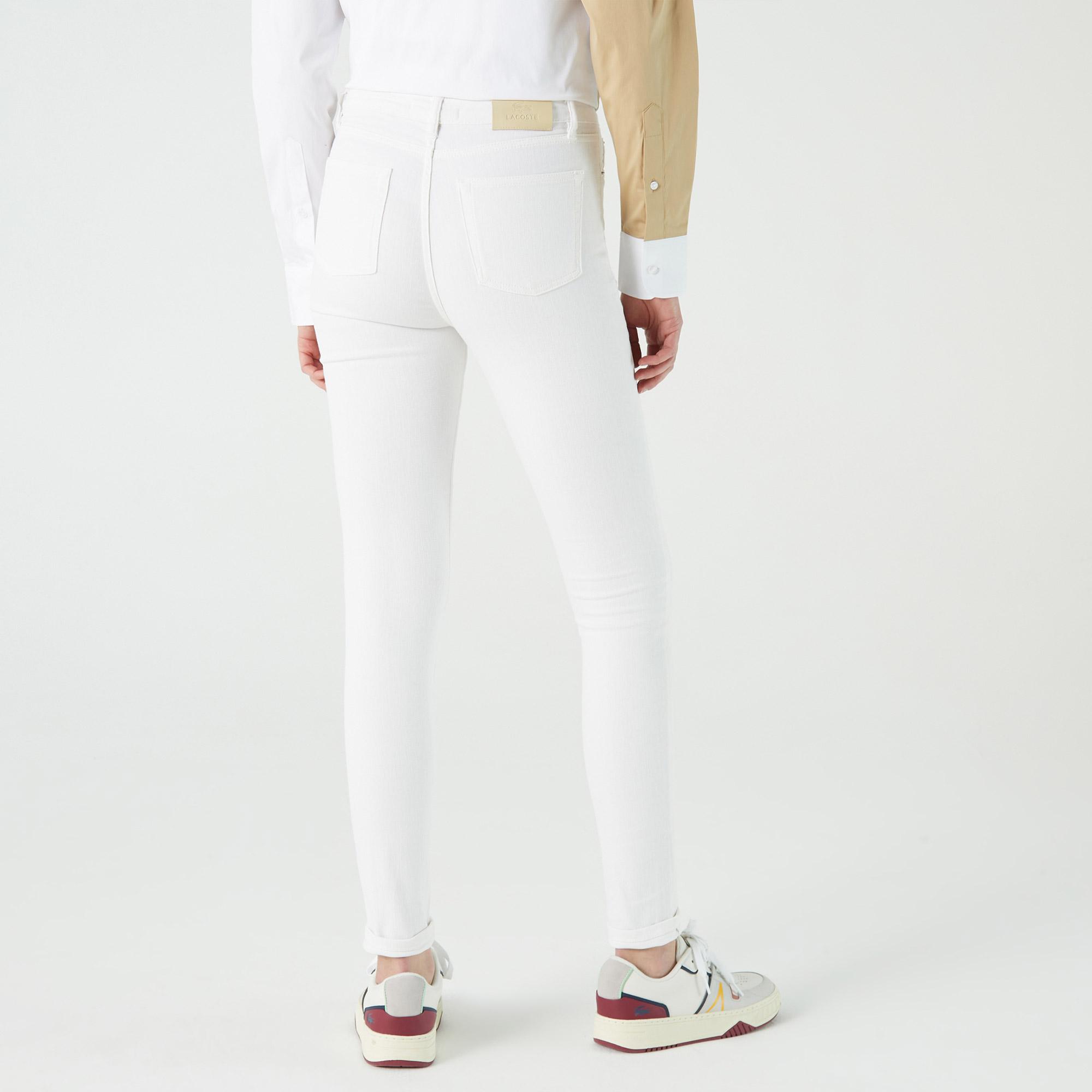 Lacoste Kadın Skinny Fit Denim Beyaz Pantolon. 3