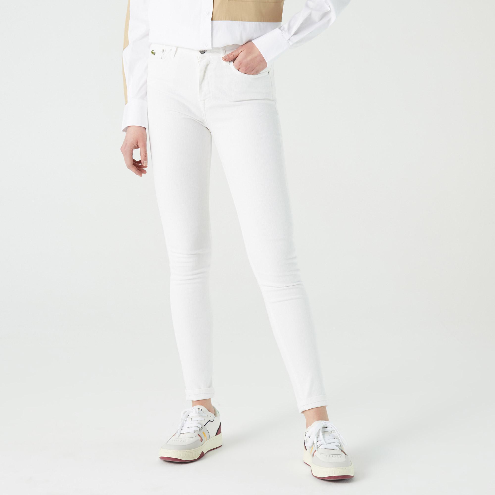 Lacoste Kadın Skinny Fit Denim Beyaz Pantolon. 6