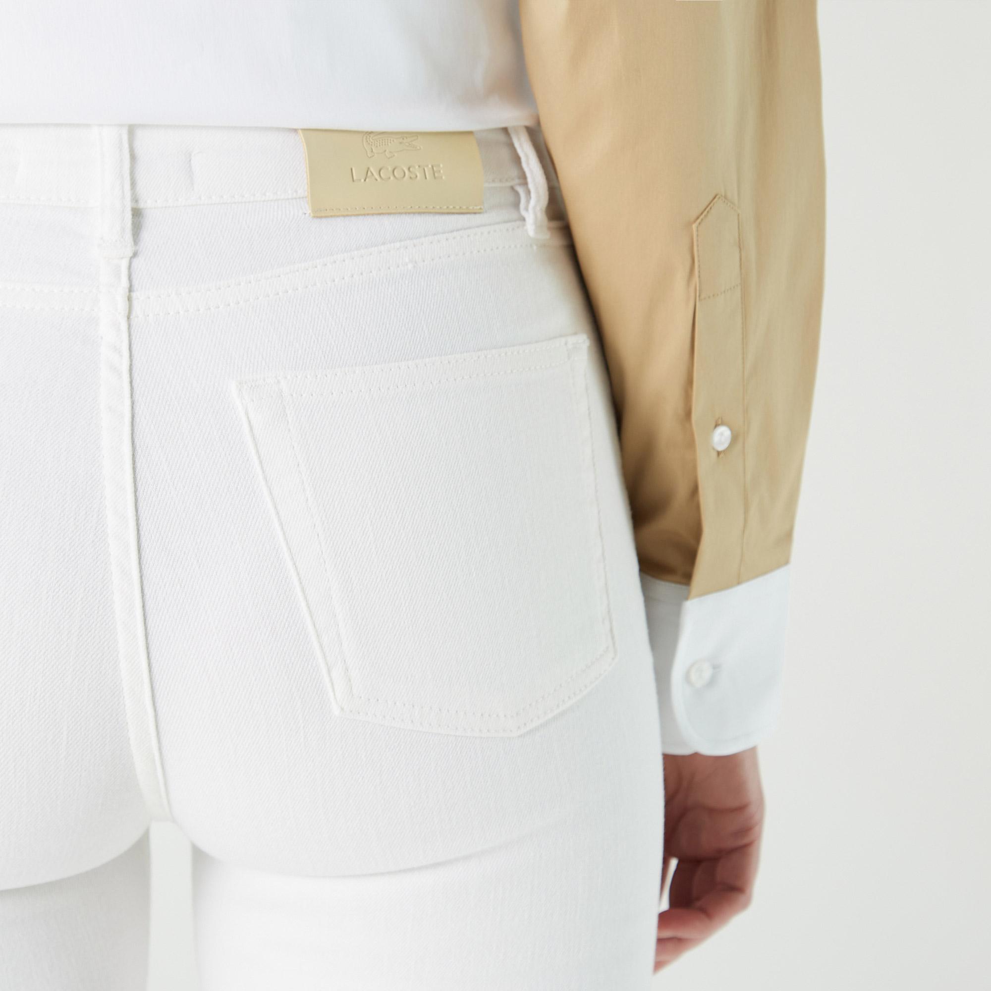 Lacoste Kadın Skinny Fit Denim Beyaz Pantolon. 4