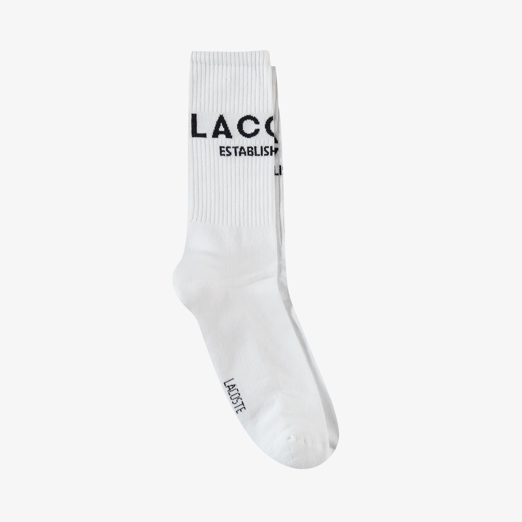 Lacoste Unisex Uzun Baskılı Beyaz Çorap. 2