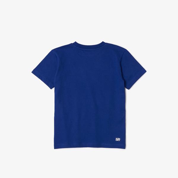 Lacoste SPORT Erkek Çocuk Bisiklet Yaka Baskılı Mavi T-Shirt