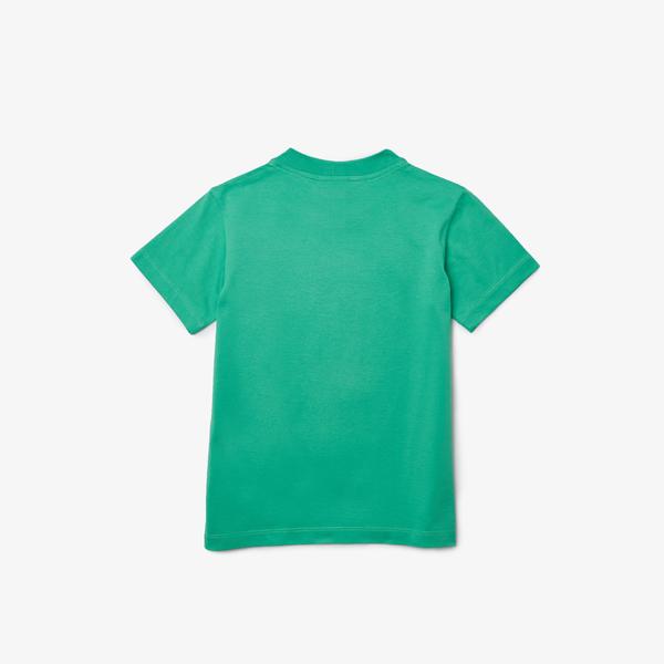 Lacoste X Minecraft Çocuk Bisiklet Yaka Baskılı Yeşil T-Shirt