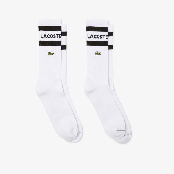Lacoste Erkek Uzun Çizgili 2'li Beyaz Çorap