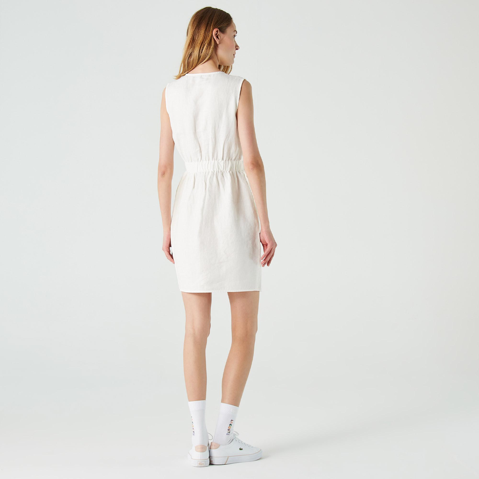 Lacoste Kadın Regular Fit Kolsuz V Yaka Beyaz Elbise. 3