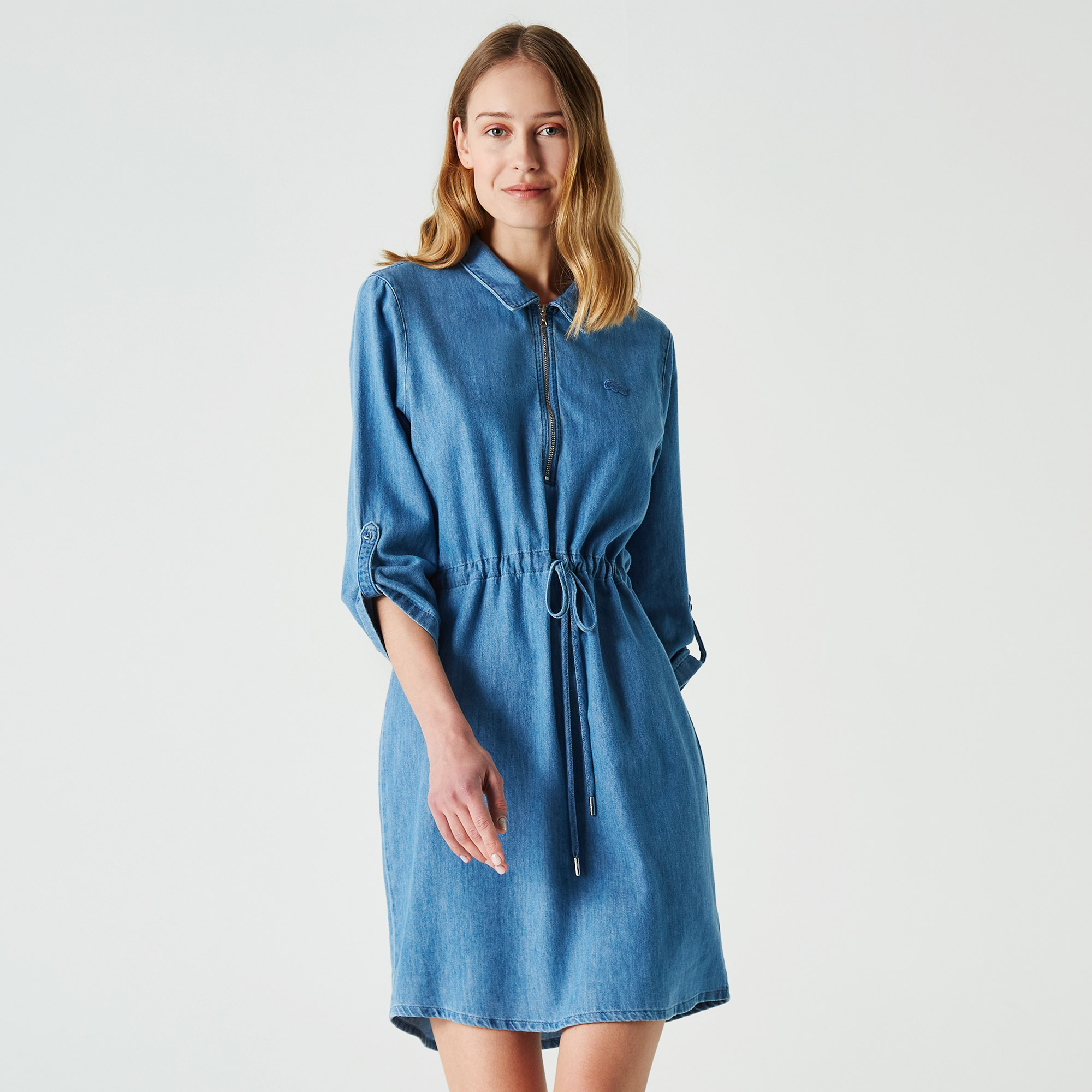 Lacoste Kadın Loose Fit Truvakar Kollu Fermuarlı Açık Mavi Elbise. 3