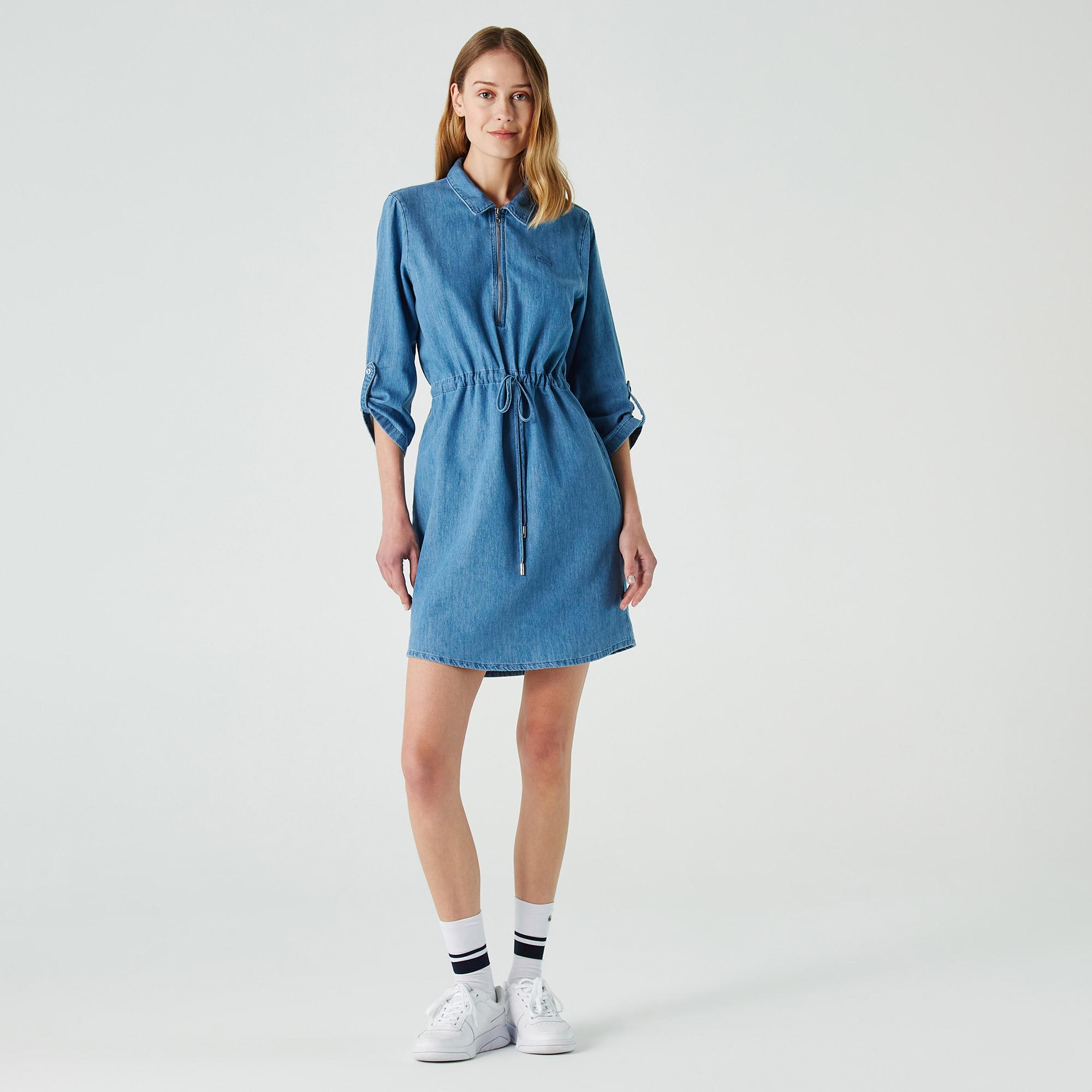 Lacoste Kadın Loose Fit Truvakar Kollu Fermuarlı Açık Mavi Elbise. 4