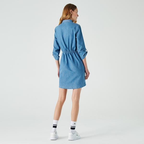 Lacoste Kadın Loose Fit Truvakar Kollu Fermuarlı Açık Mavi Elbise