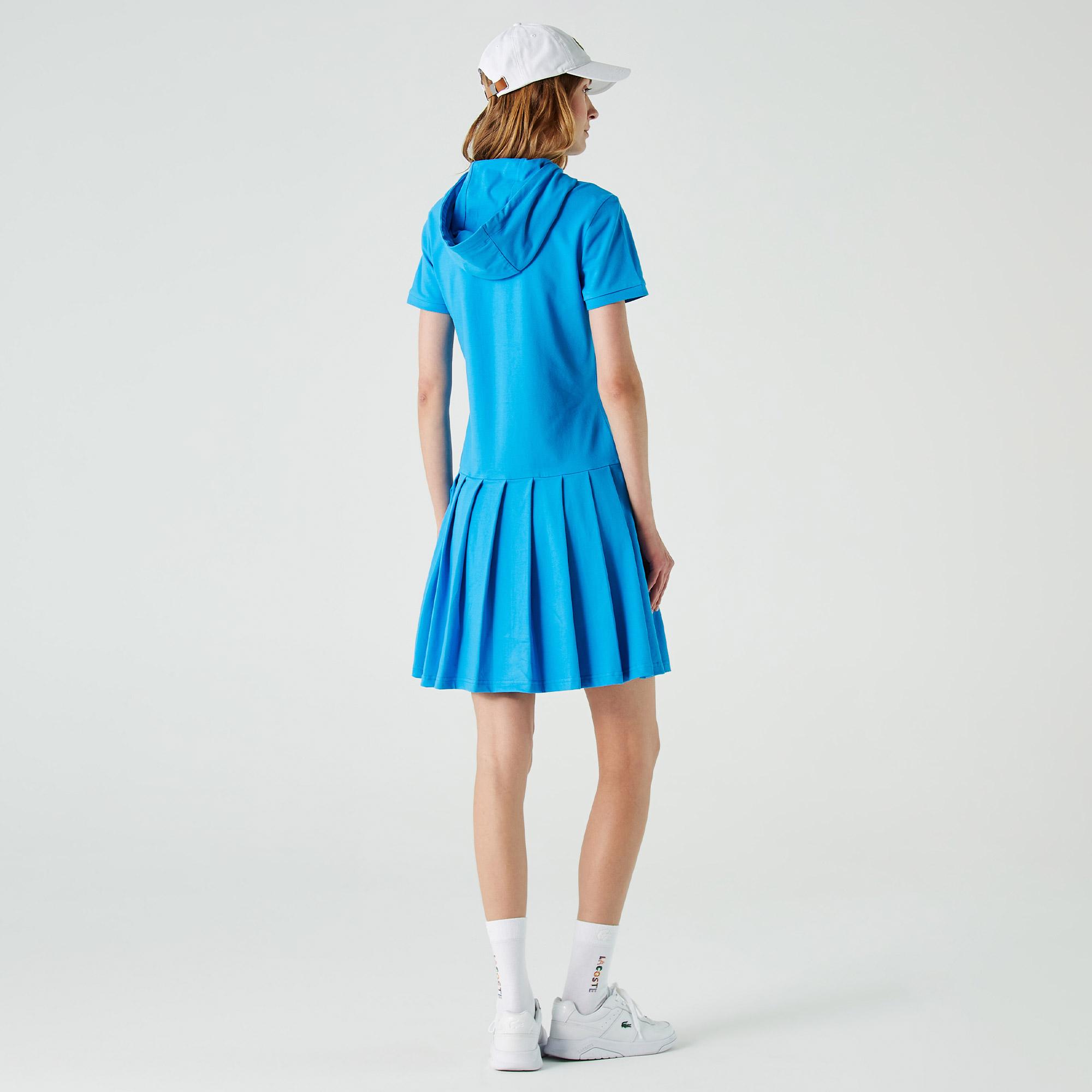 Lacoste Kadın Loose Fit Kısa Kollu Kapüşonlu Fermuarlı Mavi Elbise. 1
