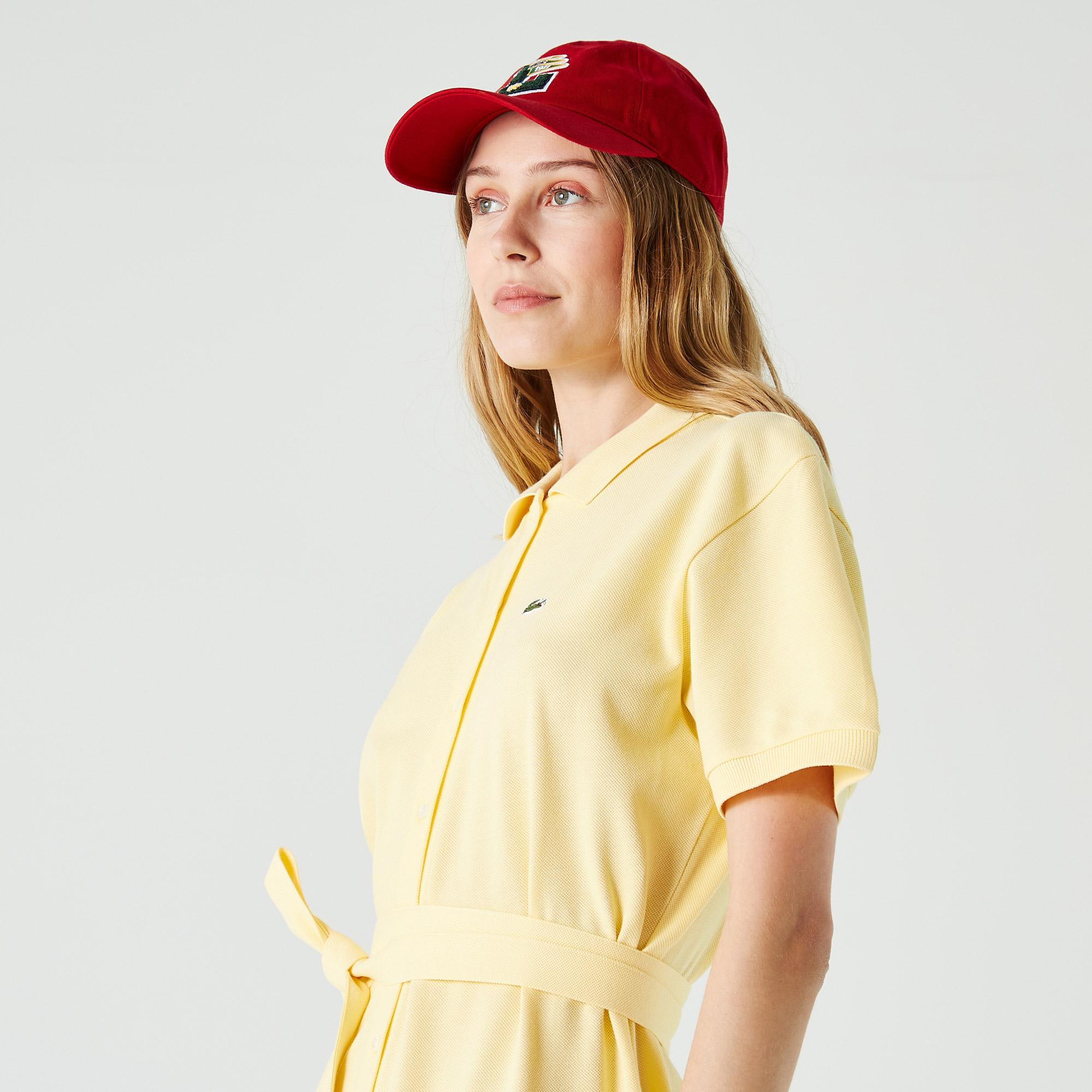 Lacoste Kadın Loose Fit Kısa Kollu Gömlek Yaka Sarı Elbise. 5