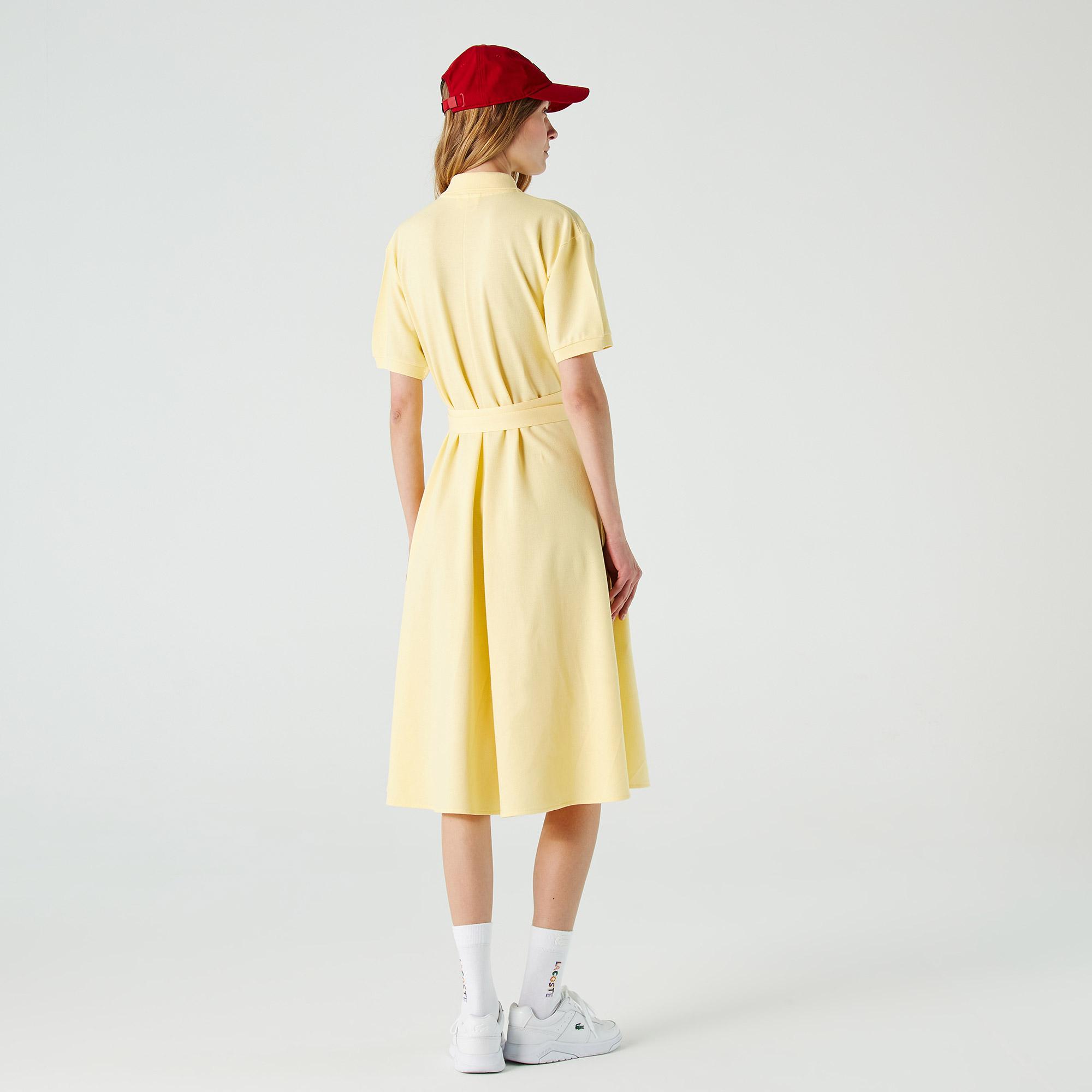 Lacoste Kadın Loose Fit Kısa Kollu Gömlek Yaka Sarı Elbise. 3