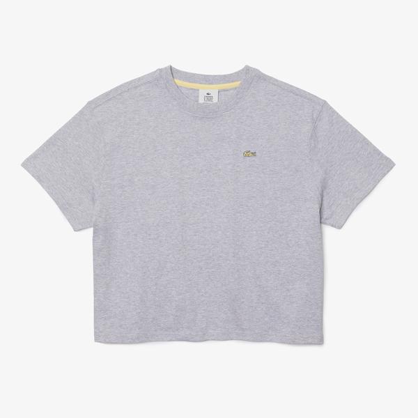 Lacoste L!VE Kadın Relaxed Fit Bisiklet Yaka Gri T-Shirt