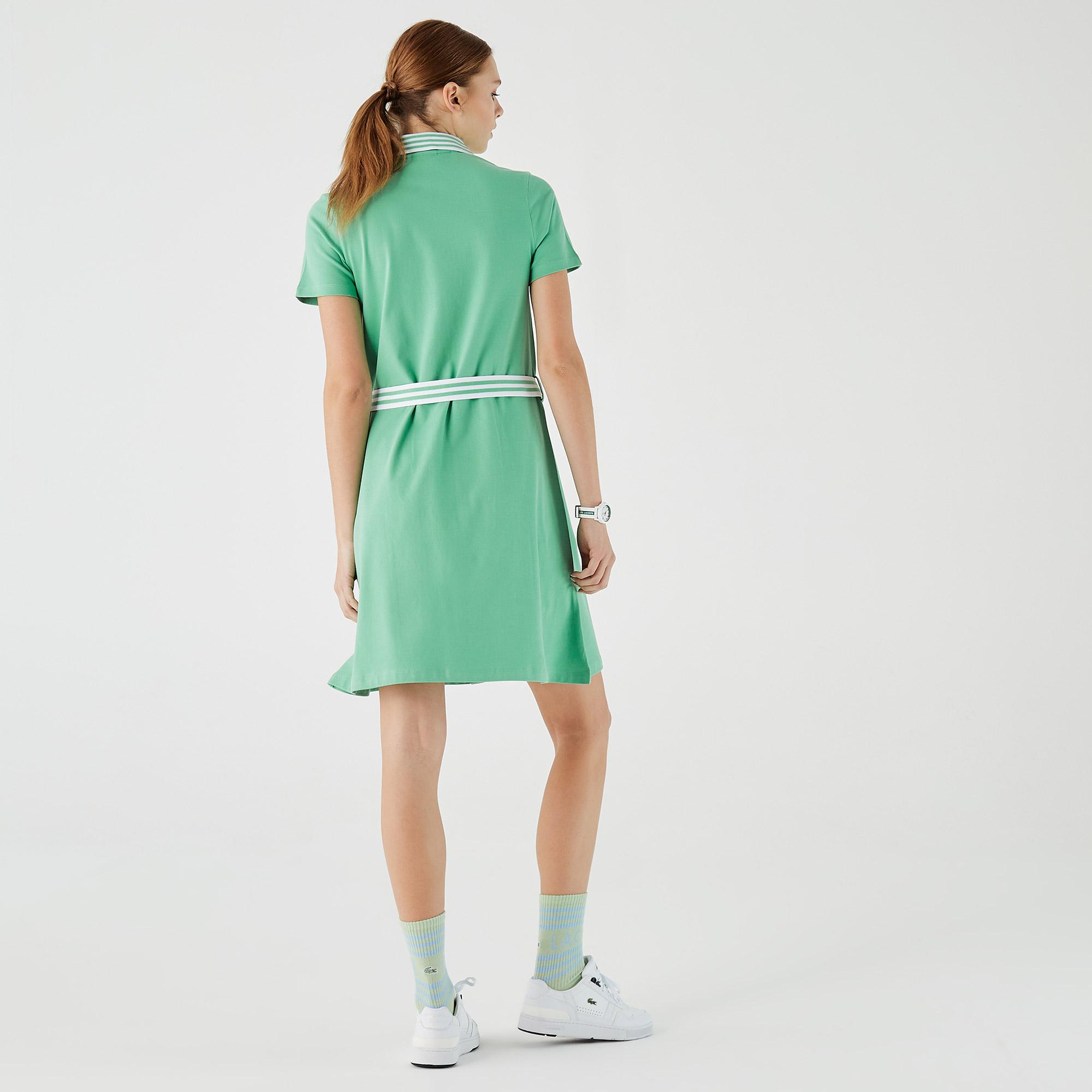 Lacoste Kadın Loose Fit Kısa Kollu Gömlek Yaka Yeşil Elbise. 3