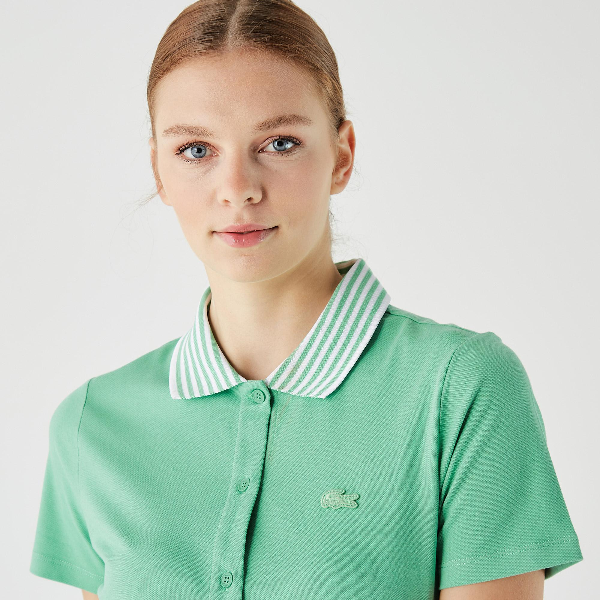 Lacoste Kadın Loose Fit Kısa Kollu Gömlek Yaka Yeşil Elbise. 6