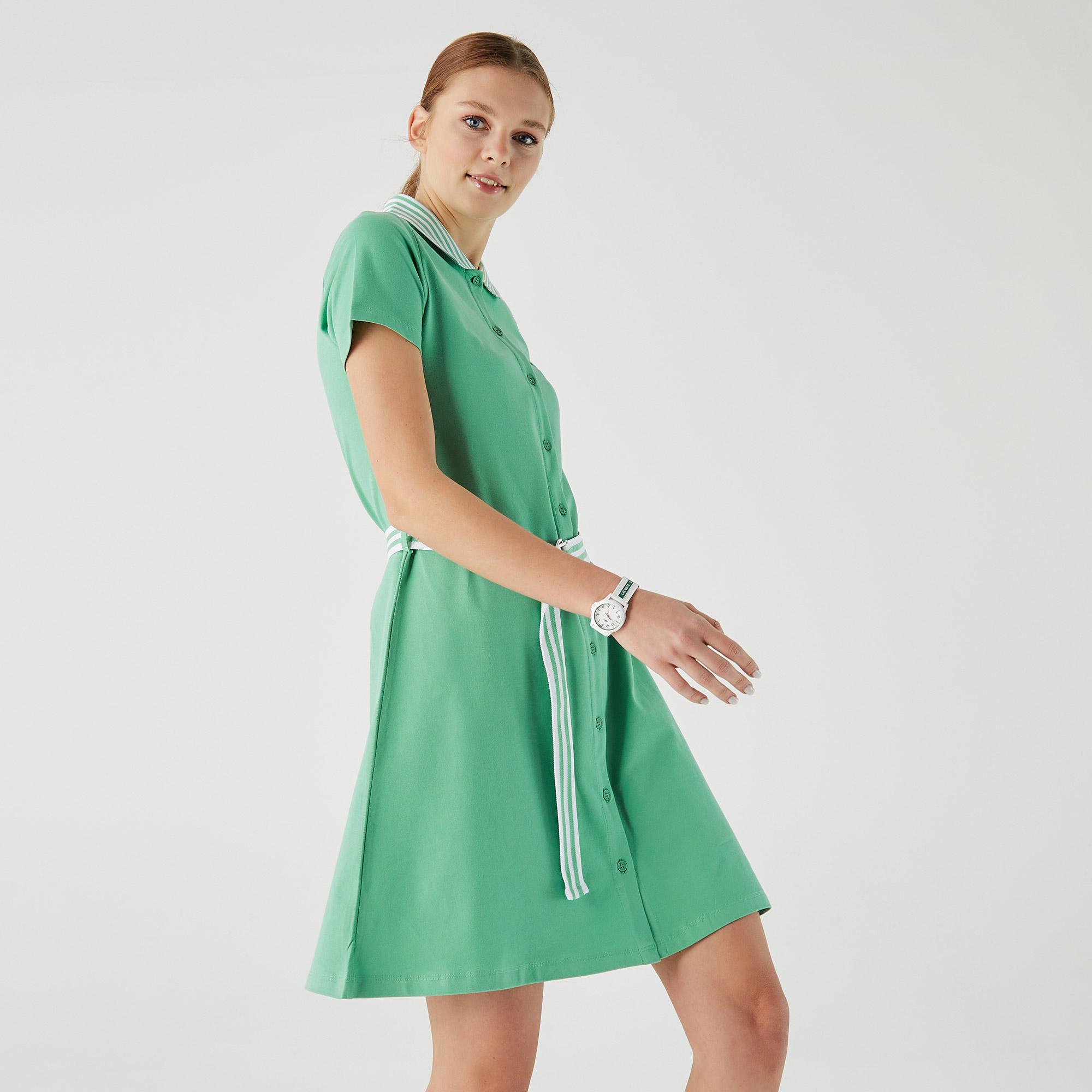 Lacoste Kadın Loose Fit Kısa Kollu Gömlek Yaka Yeşil Elbise. 5