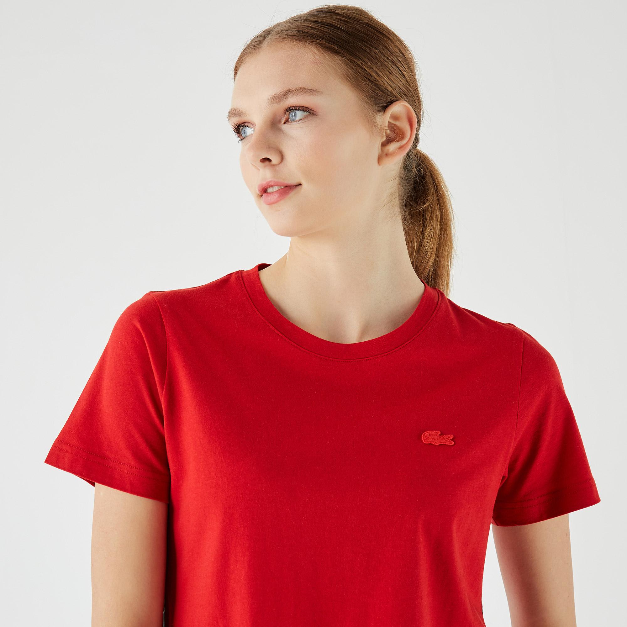 Lacoste Kadın Slim Fit Bisiklet Yaka Kırmızı T-Shirt. 5