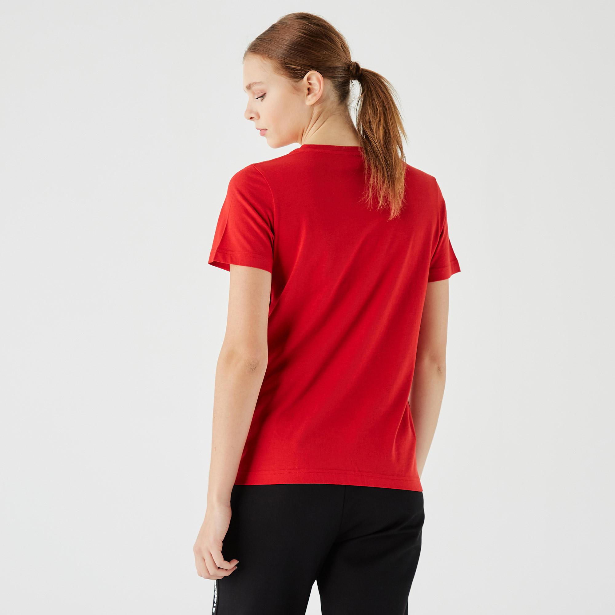 Lacoste Kadın Slim Fit Bisiklet Yaka Kırmızı T-Shirt. 3