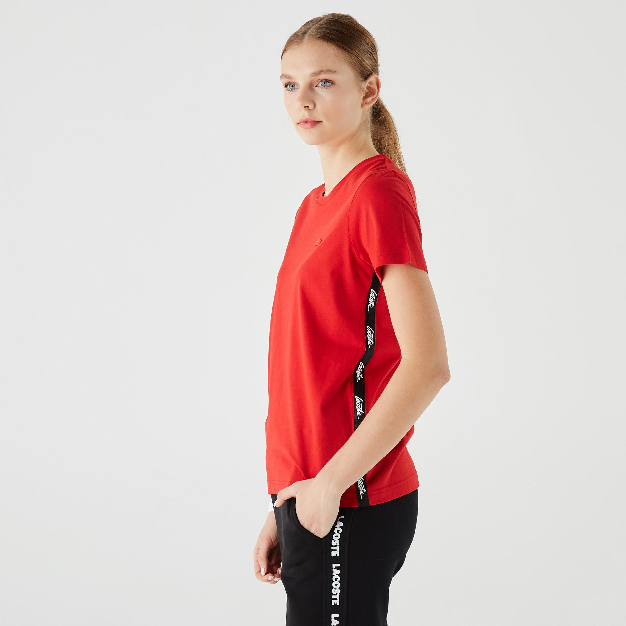 Lacoste Kadın Slim Fit Bisiklet Yaka Kırmızı T-Shirt. 4