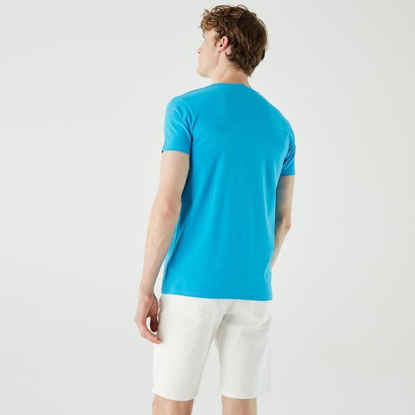 Lacoste Erkek Slim Fit V Yaka Mavi T-Shirt