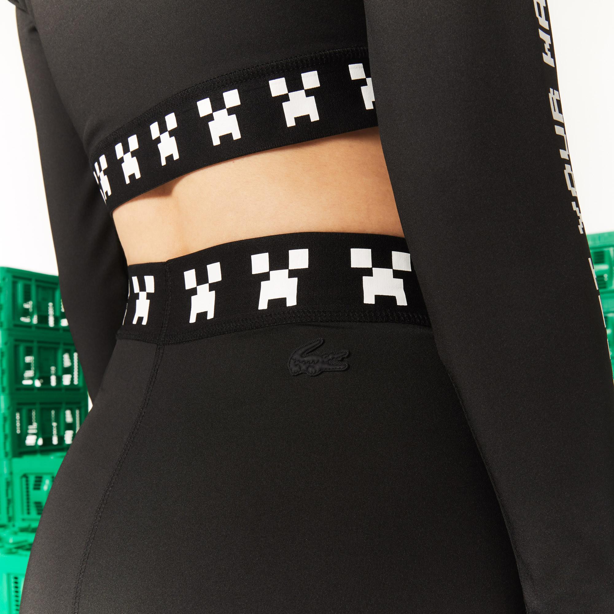 Lacoste X Minecraft Kadın Slim Fit Baskılı Siyah Tayt. 6