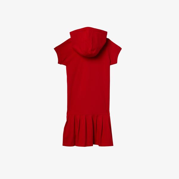 Lacoste Kız Çocuk Kısa Kollu Fermuarlı Kapüşonlu Yaka Kırmızı Elbise