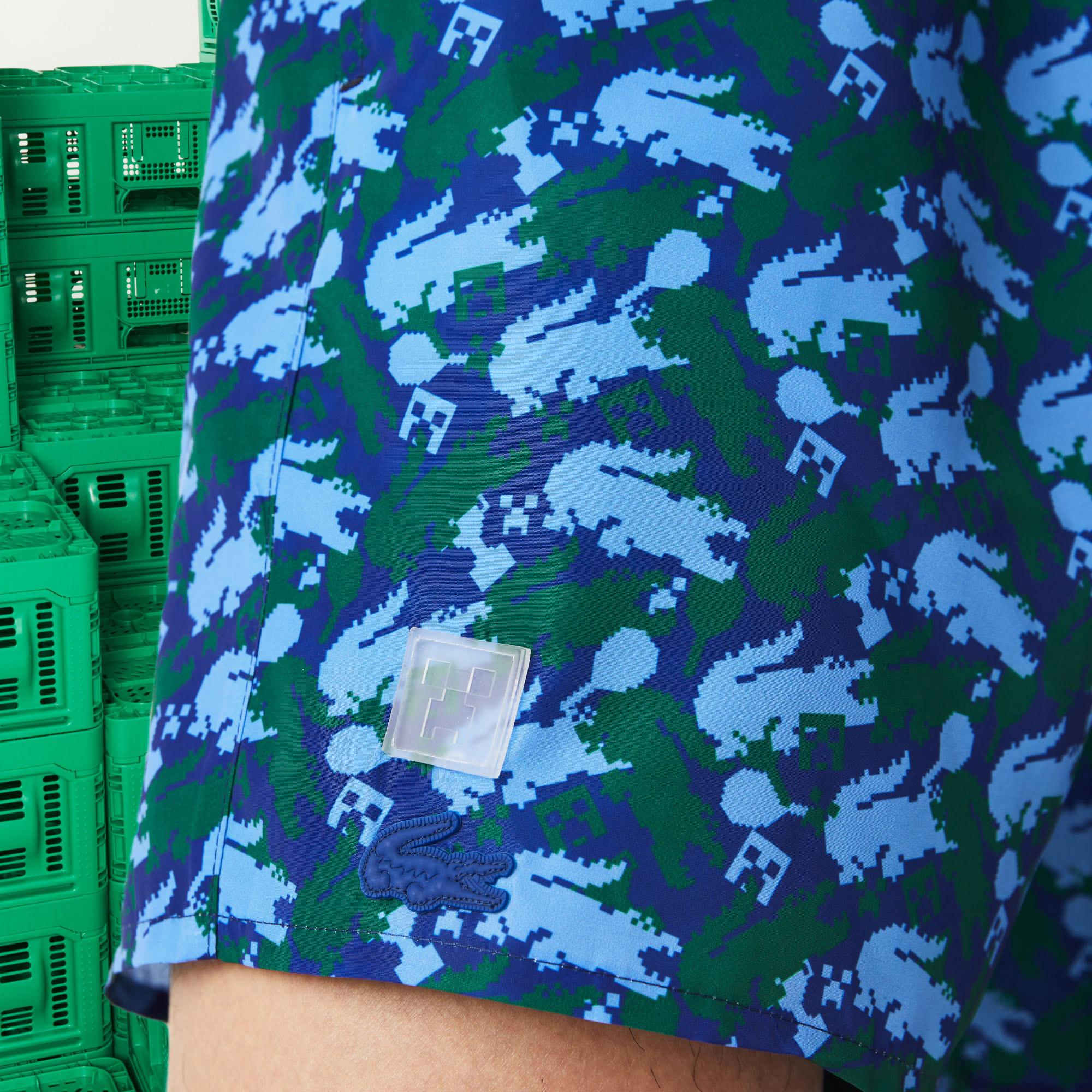 Lacoste X Minecraft Erkek Desenli Yeşil Mayo Şort. 7