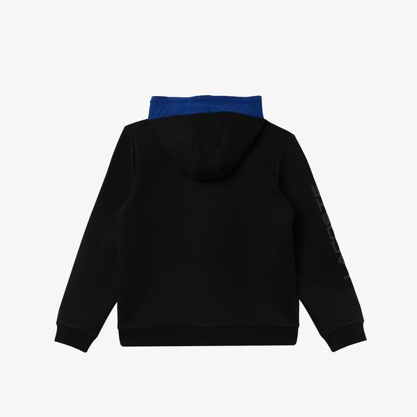 Lacoste Erkek Çocuk Kapüşonlu Fermuarlı Renk Bloklu Siyah Sweatshirt