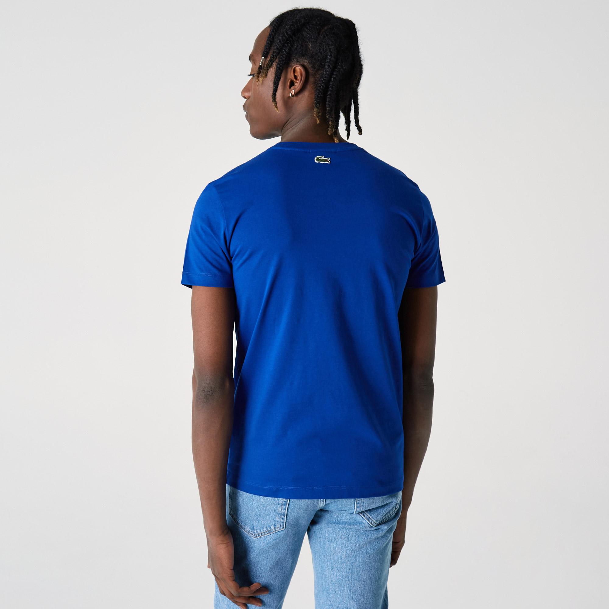 Lacoste Erkek Slim Fit Bisiklet Yaka Baskılı Mavi T-Shirt. 1