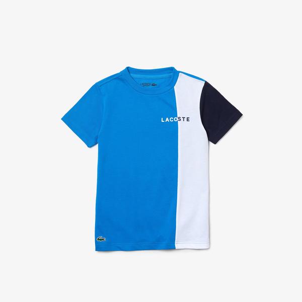 Lacoste SPORT Erkek Çocuk Bisiklet Yaka Renk Bloklu Mavi T-Shirt