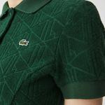 Lacoste L!VE Kadın Regular Fit Kısa Kollu Polo Yaka Desenli Yeşil Elbise
