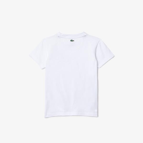 Lacoste Roland Garros Erkek Çocuk Bisiklet Yaka Baskılı Beyaz T-Shirt