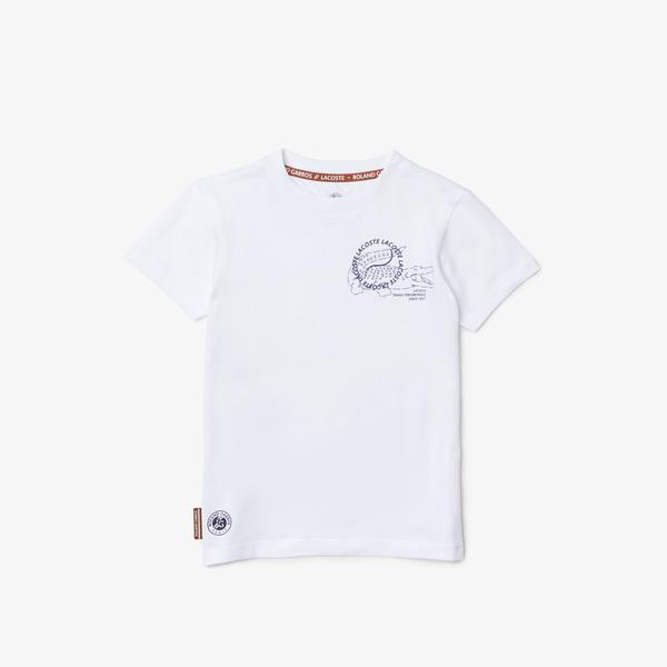 Lacoste Roland Garros Erkek Çocuk Bisiklet Yaka Baskılı Beyaz T-Shirt
