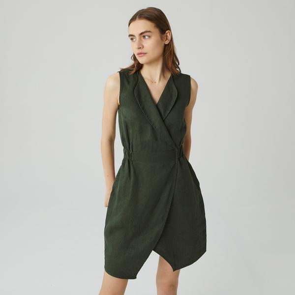Lacoste Kadın Regular Fit Kolsuz V Yaka Koyu Yeşil Elbise
