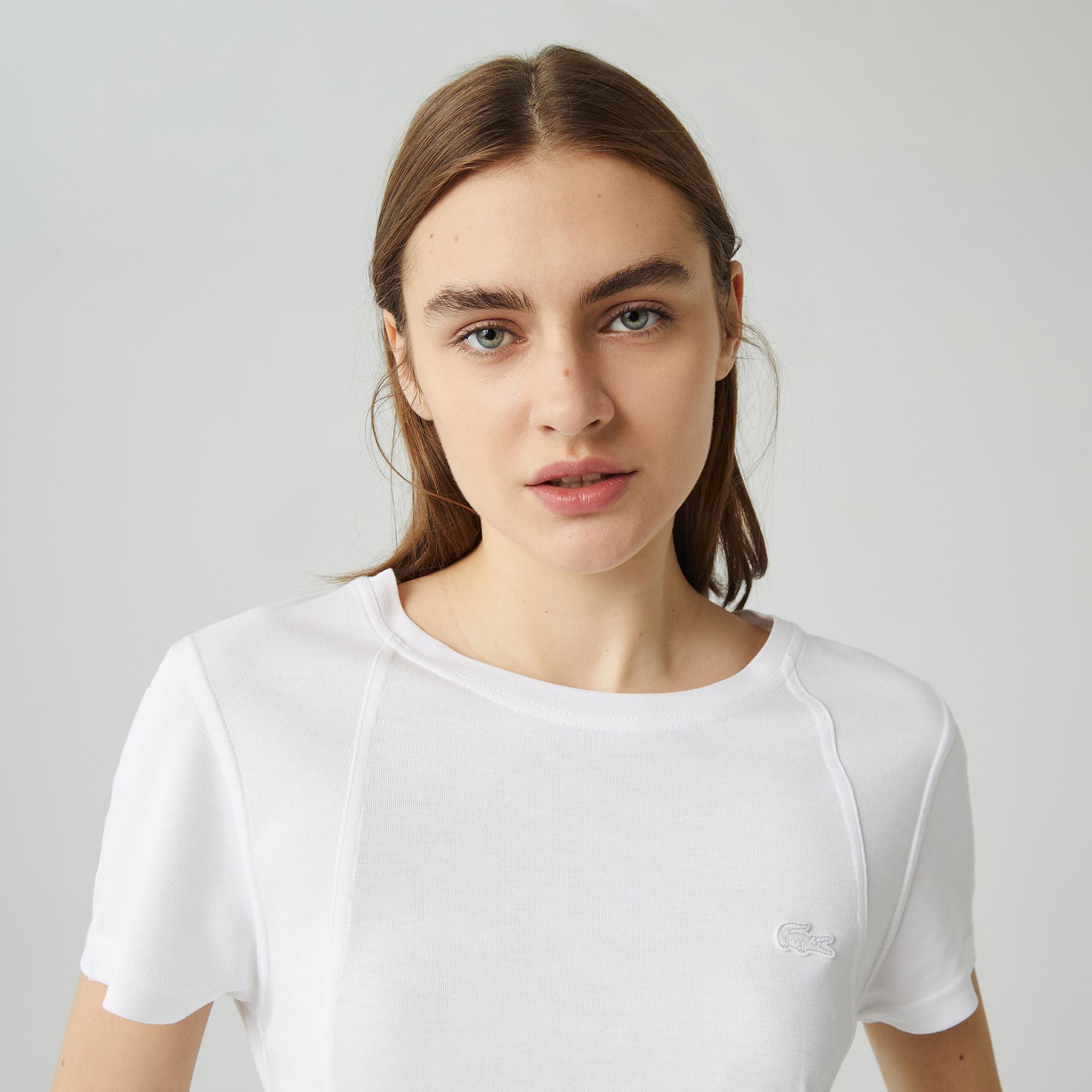 Lacoste Kadın Relaxed Fit Kayık Yaka Beyaz T-shirt. 5
