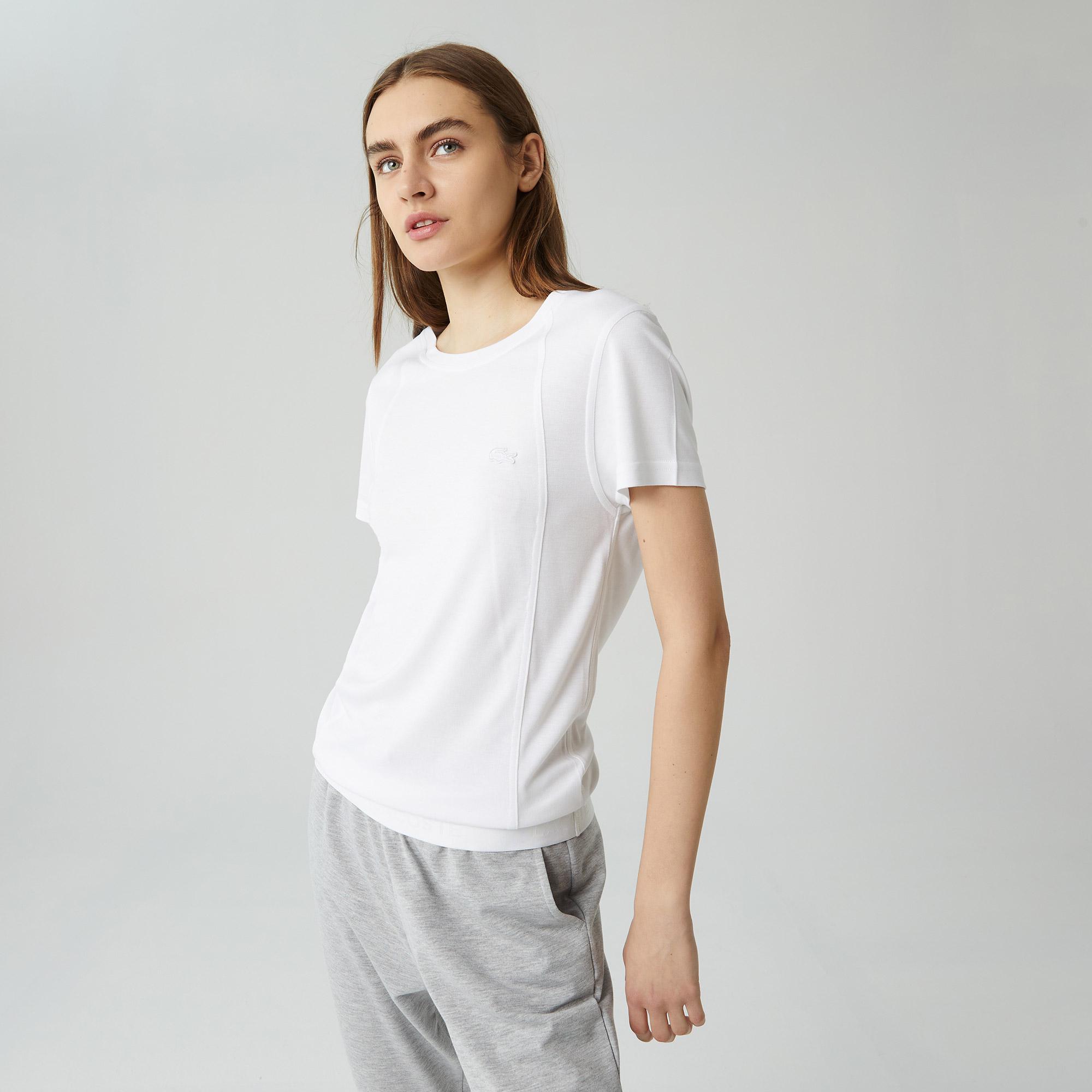 Lacoste Kadın Relaxed Fit Kayık Yaka Beyaz T-shirt. 6