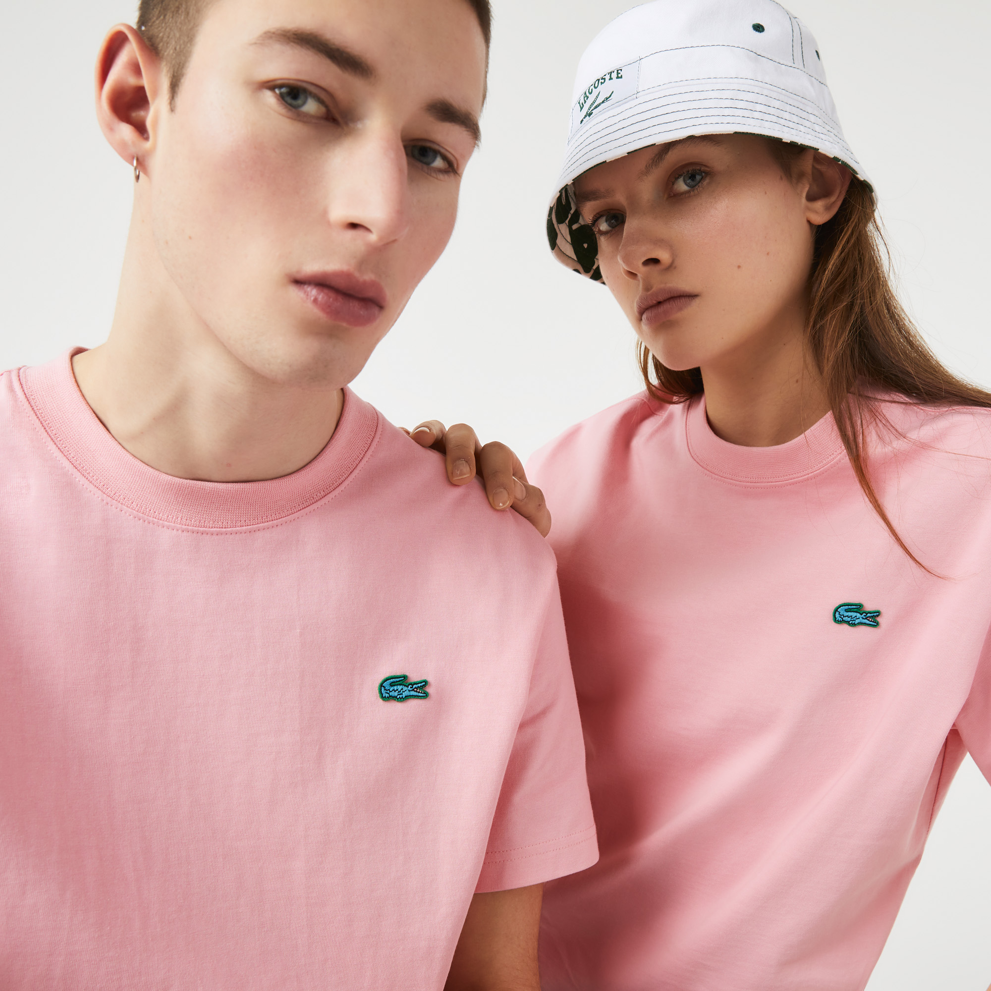 Lacoste L!VE Unisex Relaxed Fit Bisiklet Yaka Pembe T-Shirt. 1