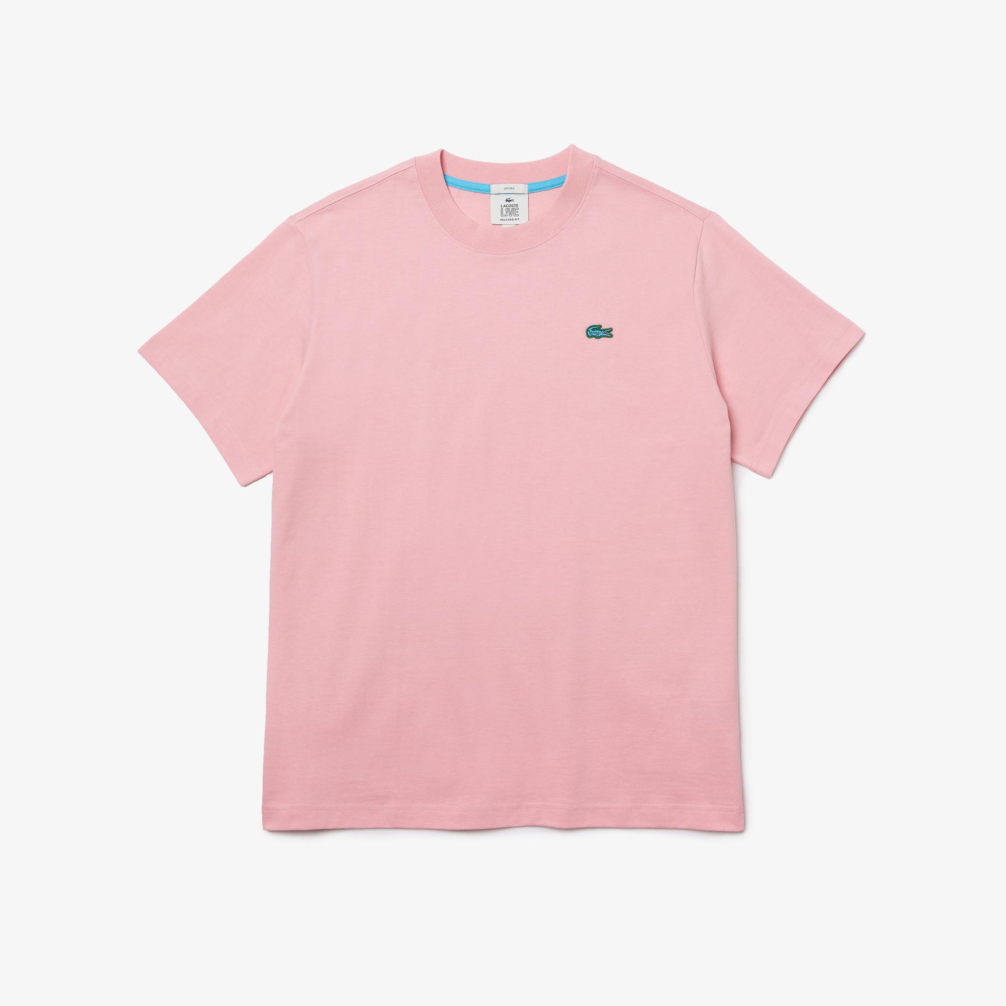 Lacoste L!VE Unisex Relaxed Fit Bisiklet Yaka Pembe T-Shirt. 5