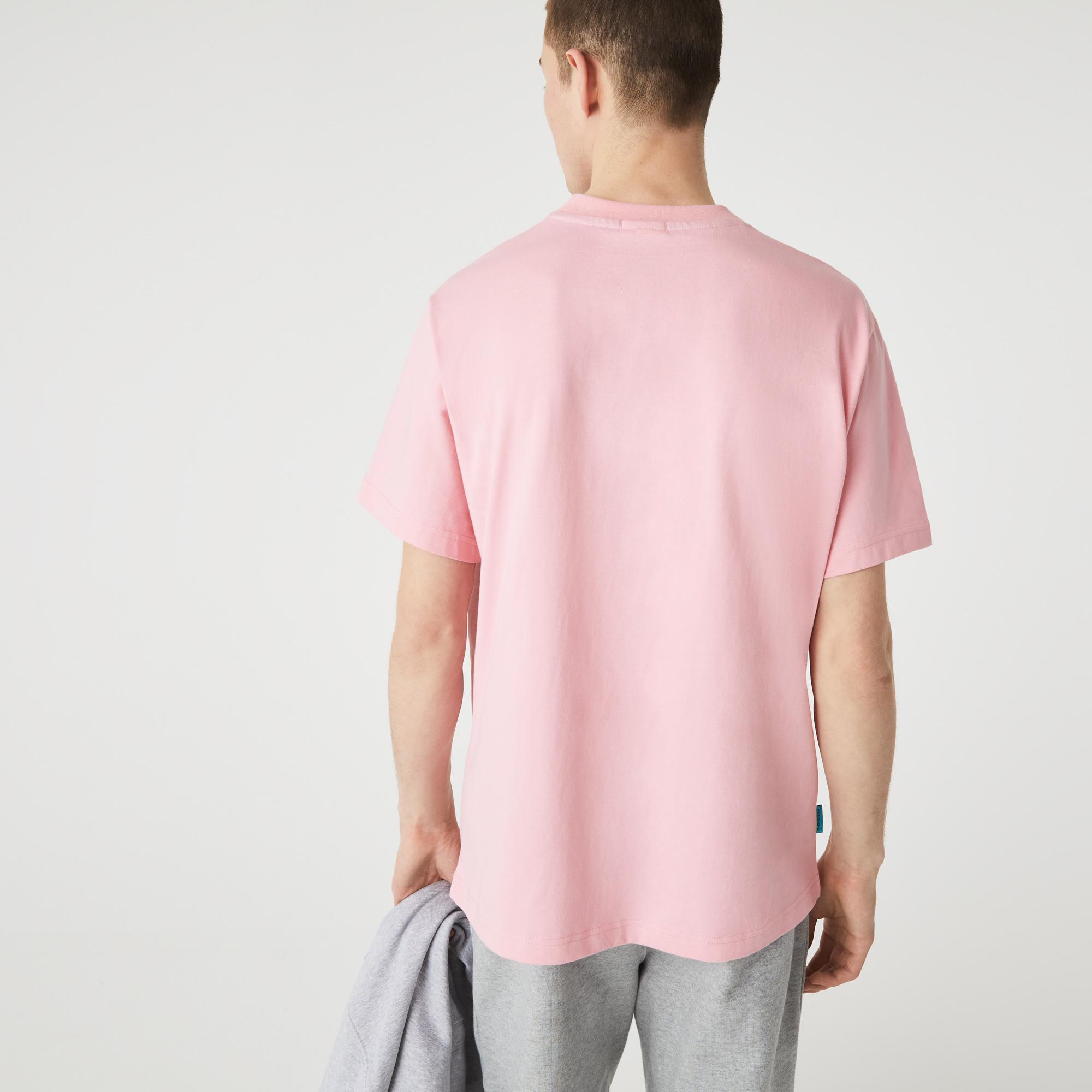 Lacoste L!VE Unisex Relaxed Fit Bisiklet Yaka Pembe T-Shirt. 4
